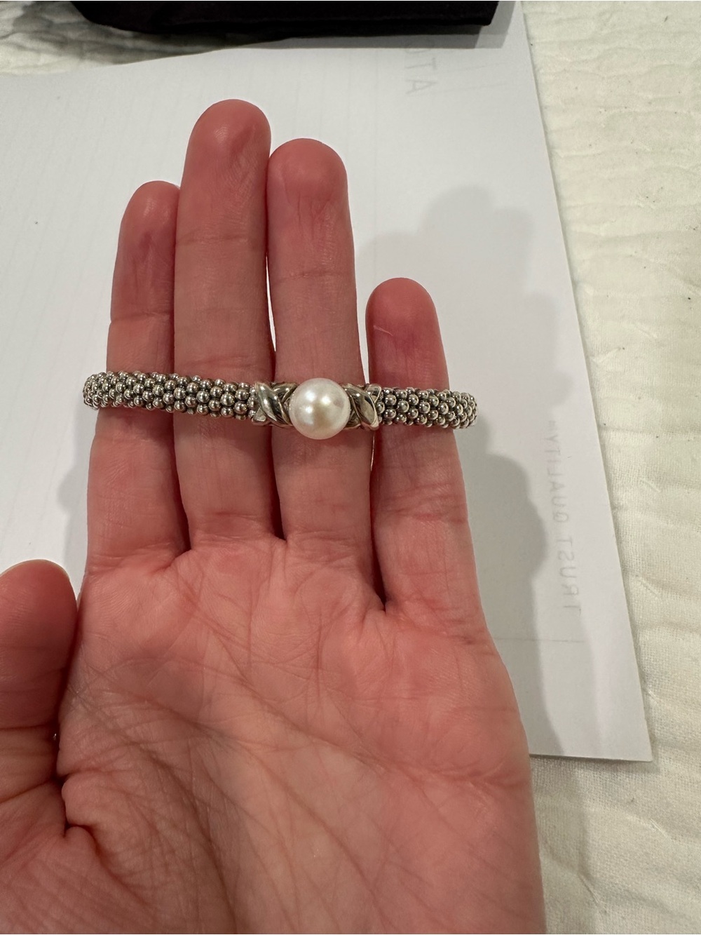 LAGOS Silver Beaded Bracelet with White Pearl Center